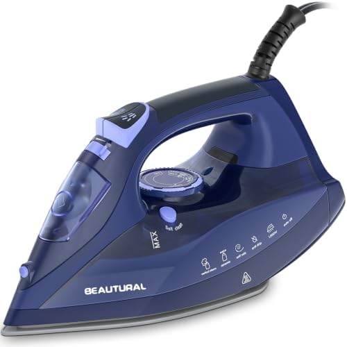 Steam Iron for Clothes with Ceramic-Coated Soleplate, 1500 Watts
